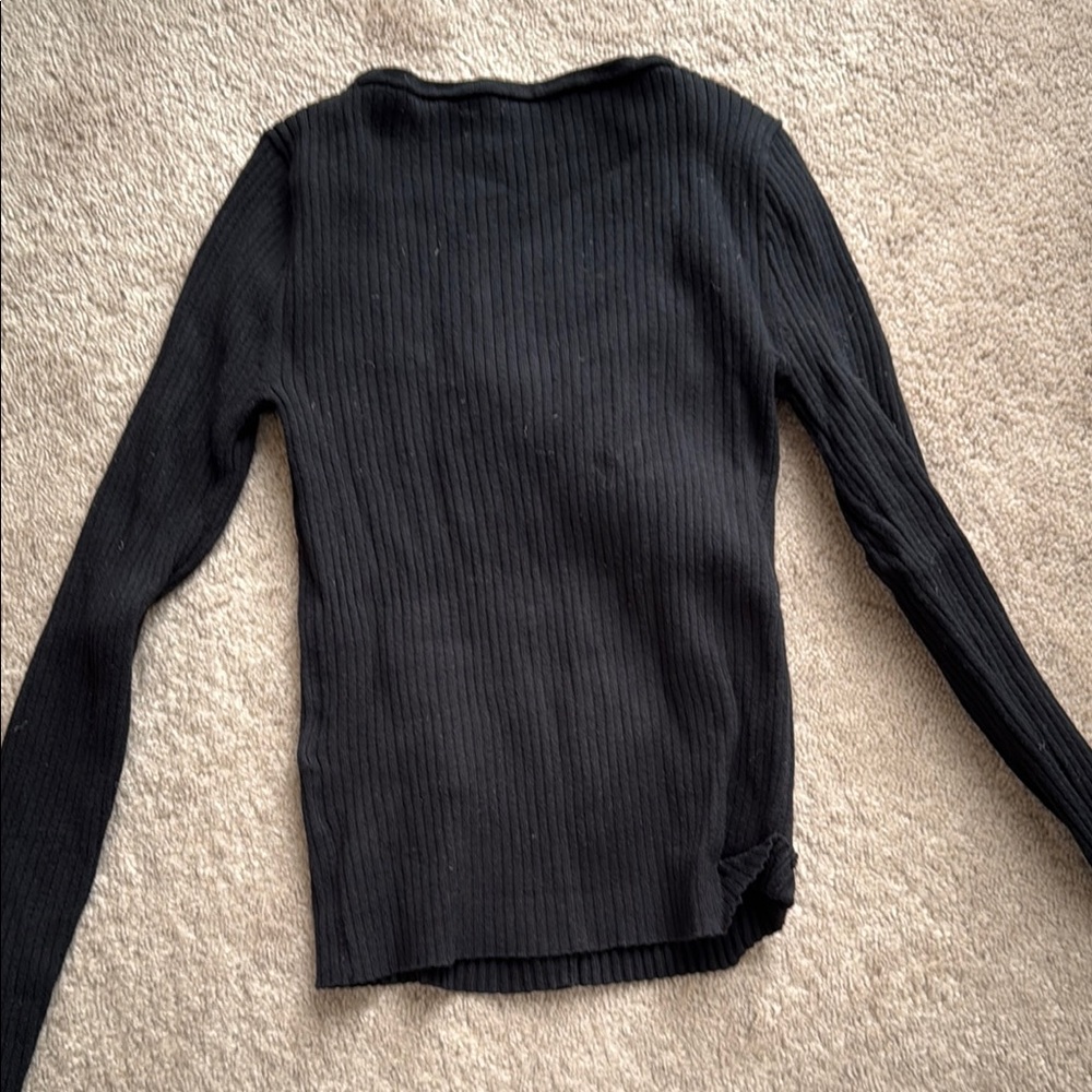 Black Ribbed Button-Up Cardigan - Picture 3 of 3